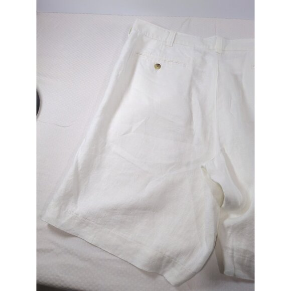 Charleston Twills Shorts Mens White 100% Linen - Chino Flat Front 40 X 9 - Picture 9 of 9